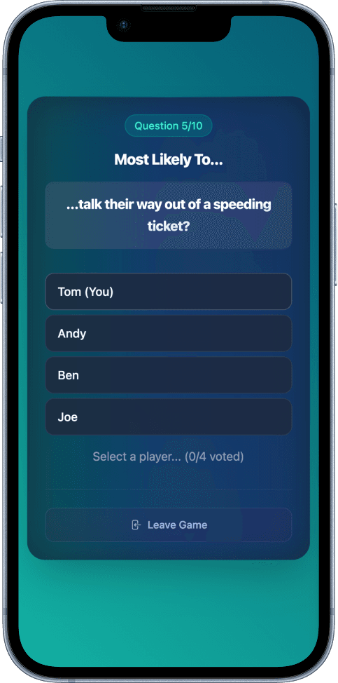VoteMostLikely Game Interface on Phone