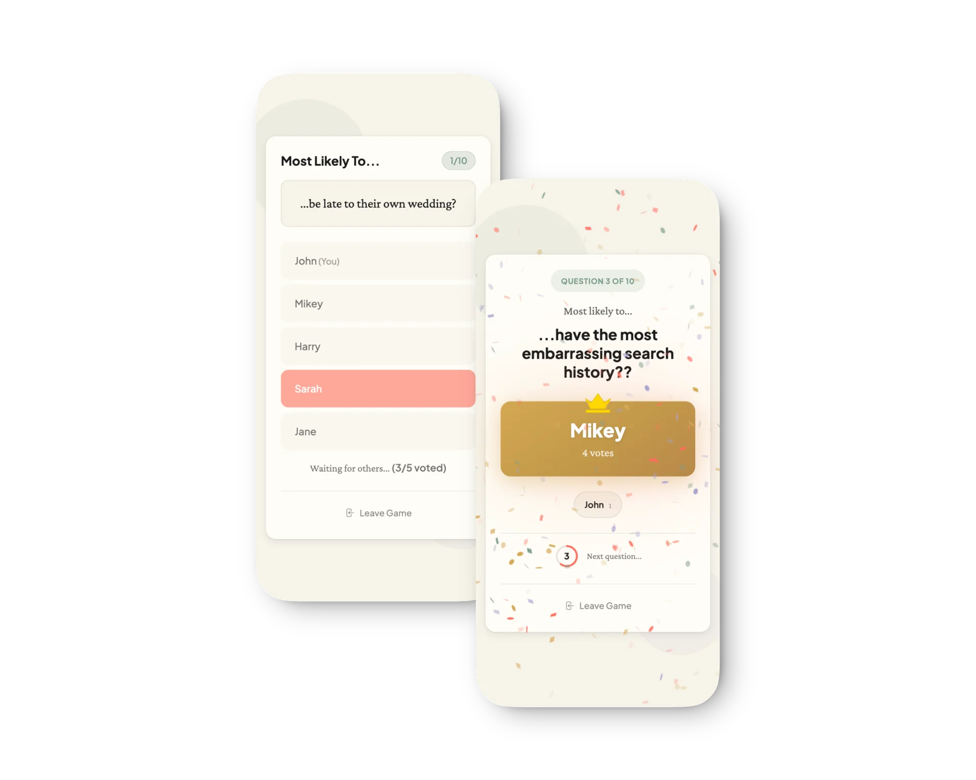 VoteMostLikely Game on Phone